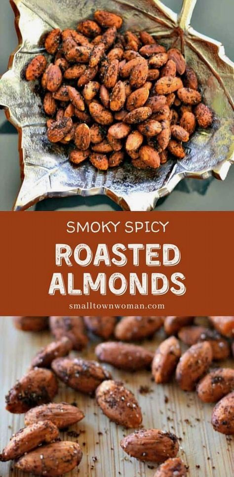 Whip up a batch of these smoky and spicy roasted almonds in under 30 minutes! Infused with chili powder, cumin, cayenne, onion, and garlic, they're the ultimate savory treat for those keeping an eye on carbs and sugar. Don't forget to save this recipe for your next snack craving! Spicy Roasted Almonds, Roasted Almonds Recipe, Spicy Almonds, Spiced Almonds, Nut Recipes, Roasted Nuts, Raw Almonds, Roasted Almonds, Almond Recipes