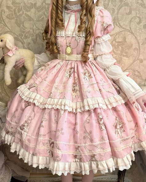 🖤❤️💙💕Elegant Lolita dress with pink and red trimming and lace-up front design, paired with a long sleeves top. 🛒👉Search 'N-T-123' on devilinspired.com #devilinspired #elegantdress #eglcommunity #classicdress #lolitacoord #lolitafasion #classiclolitafashion Pink Kawaii Outfit, Lizzy Core, Pink Aesthetic Clothes, Lolita Outfit, Japan Fashion Street, Lolita Outfits, Concept Clothing, T Dress, Doll Outfits