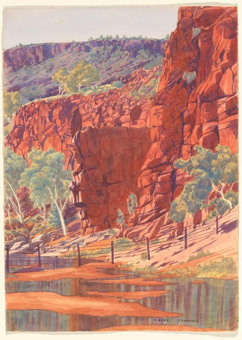 Illara Creek, Albert Namatjira c1945https://www.theguardian.com/artanddesign/gallery/2017/jul/28/albert-namatjira-vivid-watercolours-of-australias-outback-in-pictures Indigenous Australian Art, Australian Painting, Australian Painters, Australian Outback, Outback Australia, Painting Subjects, Australian Art, Indigenous Art, Aboriginal Art