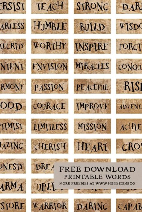 Vintage Words Printables, Printable Words For Journaling, Words For Journaling, Junk Journal Words Free Printable, Journal Words Free Printable, Sticker Name Labels Free Printable, Free Printable Words For Junk Journals, Printable Words For Scrapbooking, Canva Printables