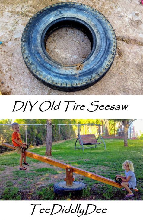 How To Make A Teeter Totter, Diy Teeter Totter, Backyard Ideas Diy, Daycare Toys, Tire Diy, Diy Outdoor Toys, Diy Kids Playground, Camp Cabin, Backyard Kids Play Area