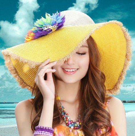 Hats For Girls, Vintage Straw Hat, Spring Portraits, Orange Hat, Floppy Beach Hat, Bride Dress Simple, Hat Flower, Gals Photos, Orange Hats