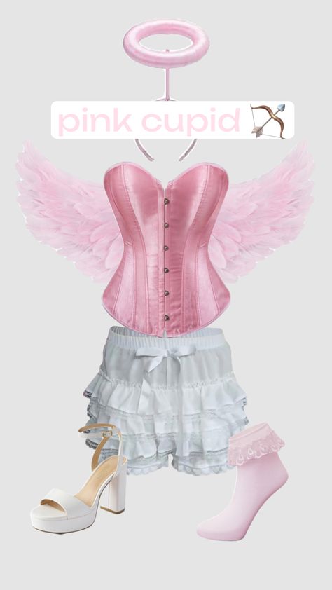 Halloween inspo pink cupid 🏹💕link in bio for storefront Pink Costumes Halloween, Halloween Costume Ideas Cupid, Light Pink Halloween Costume, Pink And White Halloween Costume, Cupid Halloween Costume Ideas, Halloween Cupid Costume, Cupid Halloween Costume Pink, Halloween Costumes Pink Dress, Pink Corset Halloween Costume