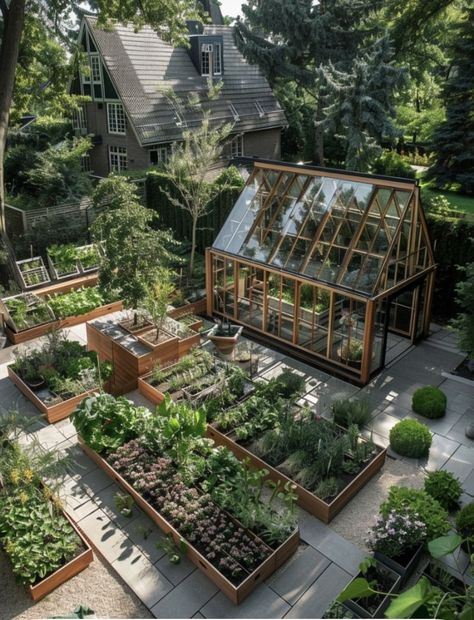 Garden Layout With Greenhouse, Greenhouse Landscape, Greenhouse Landscaping, Backyard Garden Landscaping, Gardener Aesthetic, Greenhouse Farming, Tattoo Garden, Dream Backyard Garden, Garden Tattoo