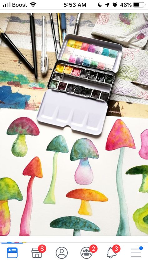 Colored Mushrooms, Mushrooms Watercolor, Botanical Sketches, Fabric Pattern Design, Rainbow Fabric, Watercolor Fabric, Learn Watercolor, Watercolour Inspiration, Home Decor Products