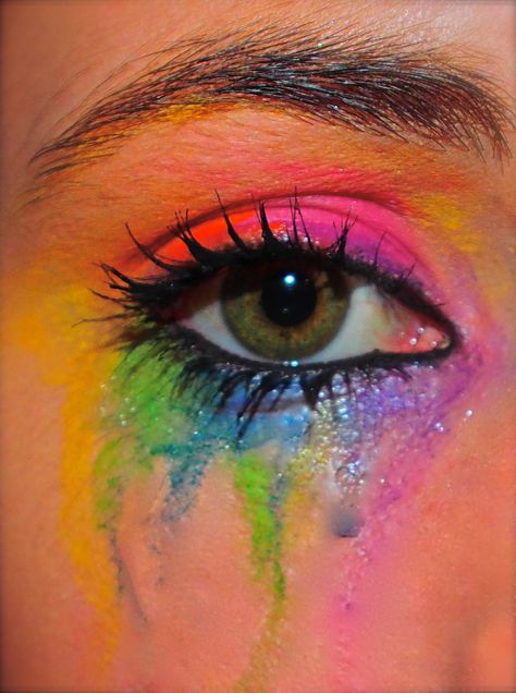 Rainbow Tears Makeup, Tears Makeup, Rainbow Tears, Chalk Photos, Fashion Editorial Makeup, Rave Aesthetic, Smudged Makeup, English Project, Colour Therapy