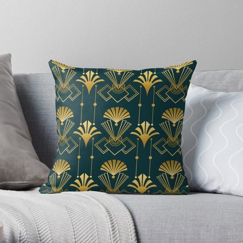 Get my art printed on awesome products. Support me at Redbubble #RBandME: http://www.redbubble.com/people/artsandsoul/works/45123021-art-deco-golden-elegance?p=throw-pillow&asc=u Art Deco Pillow Cover, Green And Gold Bedroom, Art Deco Pillow, Gold Effect, Retro Art Deco, Gold Bedroom, Deco Pattern, Art Deco Pattern, Design Master