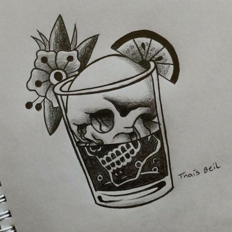 Black And Grey Traditional Skull, Skull In Jar Drawing, Skull In A Glass Tattoo, Skull Drink Tattoo, Skull Drinking Tattoo, Skull Tea Cup Tattoo, Skull Whiskey Tattoo, Skull In Whiskey Glass Tattoo, Skull Glass Tattoo