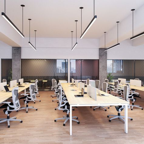 Office Space Lighting, Office Lights Ideas, Lights In Office, We Work Office Design, Light Office Design, Office Design Lighting, Pendant Lighting Office, Contemporary Office Lighting, Office Lighting Ideas