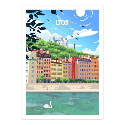 Affiche d’art et cadre noir 50 x 70 cm - lyon quartier saint-georges - benoit collet Wall Editions | La Redoute