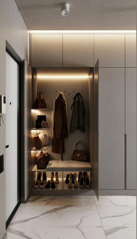 Studio Apartment Furniture, Hallway Seating, Vstupná Hala, Corridor Design, Entrance Furniture, Dream Closet Design, Elegant Living Room Decor, Hall Furniture, Home Hall Design