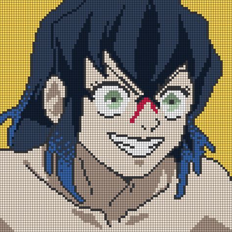 Demon Slayer Pixel Art Grid, Pixel Grid Art Alpha Patterns, Attack On Titan Pixel Art, Demon Slayer Pixel Art, Boar Mask, Pixel Grid, Anime Pixel, Pixel Art Pokemon, Crochet Plushies