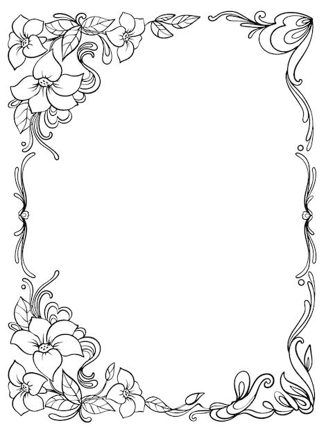 Victorian Frame Design, Page Frame Design, Floral Border Design Drawing, Vintage Borders And Frames, Baroque Drawing, Drawing For Coloring, Border Drawing, Embroidery Borders, Page Frames