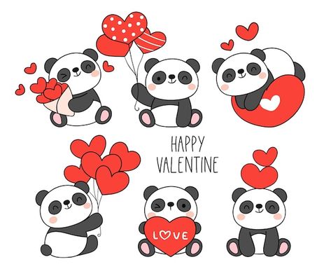 Panda Valentines, Preschool Valentines Activities, Cute Panda Drawing, Valentine Drawing, Valentine Cartoon, Valentine Doodle, Valentines Day Cards Handmade, Vector Illustration Character, Valentines Day Drawing