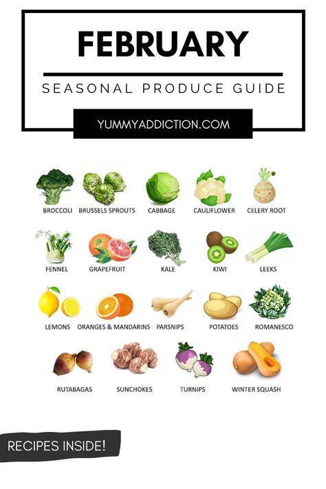 February Fruits And Vegetables, Fruits And Vegetables In Season, Romanesco Recipes, Vegetables In Season, Season Vegetables, Mandarine Recipes, Vegetables List, Seasonal Produce Guide, Vegetable Chart