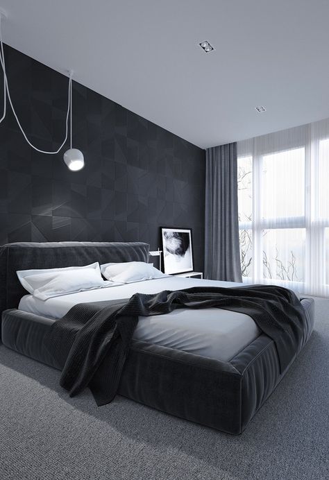 While bedrooms are the perfect place to experiment with color palettes and decor choices that might seem too bold for the social areas of a home, these bedrooms Black And White Bedroom, Design Ložnic, Black Bedroom Design, Winter Bedroom, Dark Bedroom, Black Bedroom, Trendy Bedroom, Modern Bedroom Design, Simple Bedroom