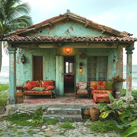 Bohemian Boho Boho Cottage Exterior, Boho Treehouse, Boho Home Exterior, Boho House Exterior, Boho Homes, Garden Cabins, Cozy Places, Draw Ideas, Cottage Exterior