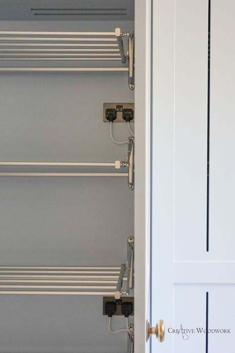 Heated Drying Cupboard, Built In Clothes Airer, Heated Laundry Cupboard, Clothes Drying Cupboard Ideas, Airing Cupboard Doors, Clothes Drying Cupboard, Drying Cupboard Ideas, Utility Room Clothes Drying, Laundry Drying Cupboard