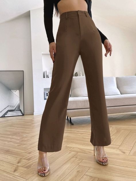 Free Returns ✓ Free Shipping On Orders $49+ ✓. SHEIN BAE Solid High Rise Tailored Pants- Women Suit Pants at SHEIN. Tailored Pants Women, Women Suits, Mocha Brown, Patterned Scarves, Tailored Pants, Weekend Wear, Casual Trousers, Woman Fashion, Suit Fashion