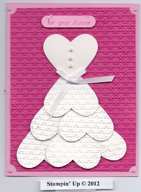 Cute bridal shower card idea. I really like the look of the dress. Wedding Shower Card, Wedding Shower Cards, Bridal Shower Card, Punch Art Cards, Card Stamping, Shower Cards, Bride Shower, Dress Card, Tag Ideas