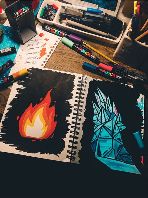 Fire and Ice Nature, Fire And Ice Painting, Fire And Ice Drawing, Ice And Fire Aesthetic, Ice Drawing, Ice Aesthetic, Good Listening Skills, Ice Painting, Sketches Doodles