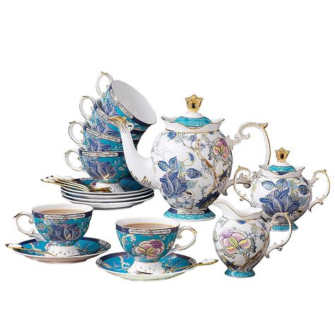 ACMLIFE Bone China Coffee Tea Sets, 21-Piece Porcelain Tea Cup Set, Tea Cup and Saucer Set Service for 6 with 34 Ounces Teapot,Sugar Bowl,Creamer Pitcher and Teaspoons Bonito, Vintage Tea Cup Set, English Tea Cups, Tea Party Setting, Bone China Tea Set, Porcelain Tea Set, Tea Sets Vintage, China Tea Sets, Porcelain Cup