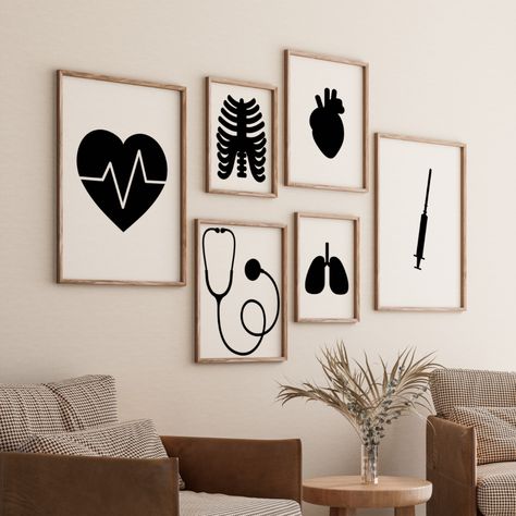 Medical Gallery Set of 6 Drawings, Minimalist Print, Health Care Poster, Gift, Digital File, Clinic Decoration, Heart Wall Art, Stethoscope Clinic Wall Design, Health Care Poster, Clinic Decoration, Dental Photos, Doctor Drawing, Clinic Decor, Clinic Interior, Drawing Minimalist, Clinic Interior Design