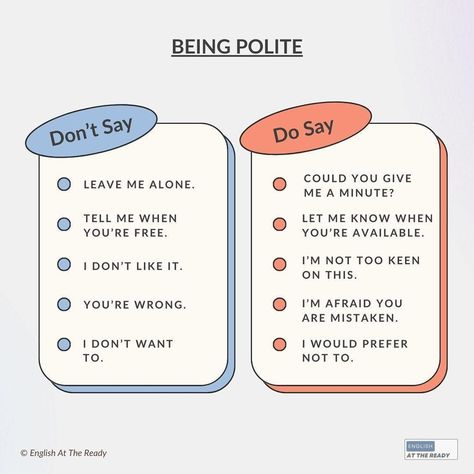 5 ways to sound more polite when you speak! Save these phrases for later 💎 #learnenglish #english #englishvocabulary Polite Phrases In English, Polite English, English Learning Tips, English Sounds, Unfair Advantage, Speak English Fluently, Teaching Philosophy, Study Resources, Learning Tips