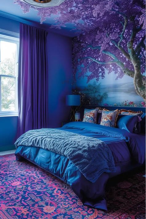 25 Chic Blue and Purple Bedroom Ideas for a Unique Sleep Space Purple And Blue Room Ideas, Purple And Green Bedroom Ideas, Purple And Blue Bedroom Ideas, Blue And Purple Bedroom Ideas, Purple And Teal Bedroom, Purple And Blue Bedroom, Blue And Green Bedroom Ideas, Blue Purple Bedroom, Purple And Blue Room