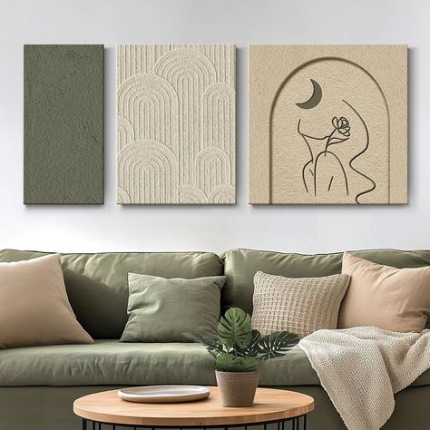 Amazon.com: Set of 3 Minimalist Figure Line Texture Canvas Wall Art Abstract Paintings, Sage Green and Beige Cream Wall Art for Bedroom, Living Room Wall Decor Ready to Hang: Posters & Prints 3 Piece Wall Art Paintings On Canvas, Sage Green And Beige Bedroom, Above The Bed Wall Decor, Sage Living Room, Sage Green And Beige, Decor For Bedroom Wall, Cream Wall Art, Minimalist Texture, Bedroom Above Bed