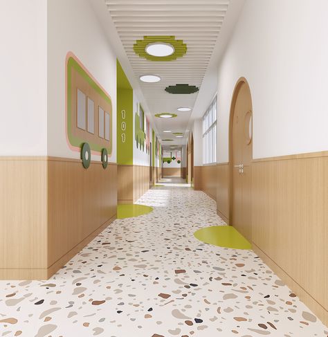 Childcare Interior Design, Daycare Hallway Ideas, Preschool Architecture Design, Kindergarten Design Interior, Kindergarden Interiors, Kindergarten Design Ideas, Kindergarten Design Concept, School Design Interior, Preschool Interior Design