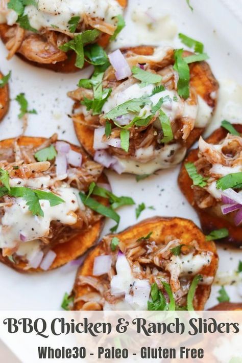 recipe Chicken Ranch Sliders, Ranch Sliders, Sweet Potato Rounds, Best Appetizers Ever, Potato Rounds, Oven Roasted Sweet Potatoes, Chicken Ranch, Whole 30 Diet, Slow Cooker Bbq