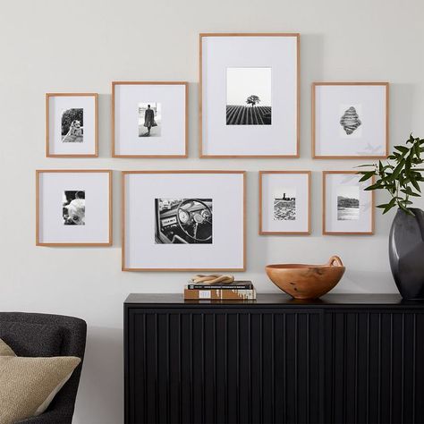 The Family Photo Wall Gallery Frames Set (Set of 8) | West Elm Gallery Wall Decor Living Room, Mixtiles Photo Wall Above Couch, Family Portrait Collage Wall, Picture Wall Ideas For Hallway, Small Photos On Wall Ideas, Modern Minimalist Gallery Wall, Picture Gallery Wall Dining Room, Home Office Photo Wall, Tall Gallery Wall Layout