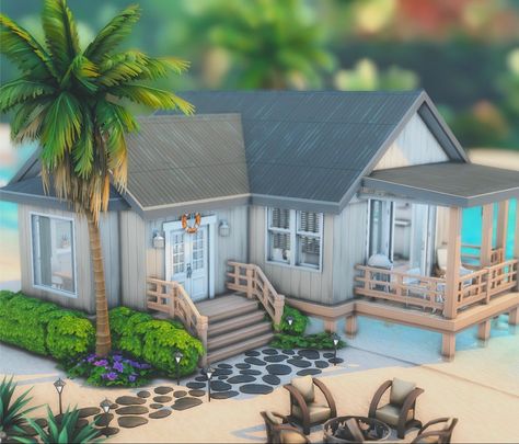 Sims 4 Ocean House, Cottage Floorplan, Sims4 Houses, Ts4 Builds, Sims 4 Builds, Tiny Beach House, Sims Inspiration, Sims Houses, Sims Builds