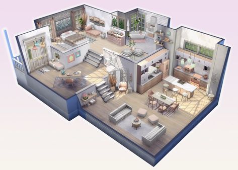 Sims 4 Loft, Casas The Sims Freeplay, Sims 4 Houses Layout, Sims Freeplay Houses, Build House, Sims 4 House Plans, Sims 4 House Building, Room Layouts, House Floor Design