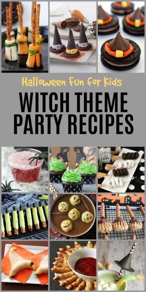 Halloween Fun for Kids with Witch Theme Party Recipes. #recipe #halloween #halloweenparty #witches Witch Themed Party, Halloween Fun For Kids, Halloween Themed Appetizers, Food Halloween Costumes, Witches Halloween Party, Hocus Pocus Party, Witch Party, Halloween Party Snacks, Family Projects