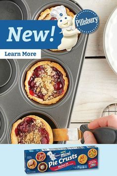 Mini pies multiple ways made with Pillsbury's new Mini Pie Crusts. Try them today! Pillsbury Pie Recipes, Pillsbury Mini Pie Crust, Pie Crust Breakfast, Pie Crust Appetizers, Pillsbury Pie Crust Recipes, Pumpkin Pie Crust Recipe, Mini Pies Easy, Crescent Roll Apple, Pie Crust Dessert