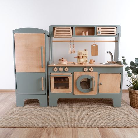 "Expand your child's imagination with Customizable Wooden Kids Play Kitchens. For toddlers, you can choose our wooden play kitchens. We also have wooden play kitchens for children older than 10 years. See this link to get the  Play Kitchen Tea corner stool set. https://www.etsy.com/listing/1512732640/microwave-and-hood-add-on-for-play Attention please :  -------------   All my models are on Instagram @annevetasarim page. I only list a few sample items on Etsy. Therefore, before or after ordering, check my instagram page and send me the screenshot of the model you want. To see our unique handmade wooden children's chair and table sets, click on this link or check out our @annevetasarim Instagram account: https://woodenkidschairs.etsy.com You can buy aprons and toys by clicking this link : h Kids Kitchen Set Up, Kitchen Play Area For Kids, Diy Kids Kitchen Set, Kids Kitchen Playroom, Play Kitchen Set Up, Kitchen With Hood, Diy Kids Play Kitchen, Kitchen Toys For Kids, Corner Stool