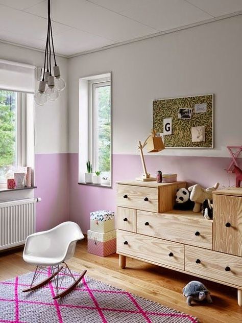 Half Painted Walls Purple Kids Room, Eclectic Kids Room, Pella Hedeby, Half Painted Walls, Pink Bedroom Walls, Interiors Dream, Kids Interior, Big Girl Rooms, Ikea Hacks