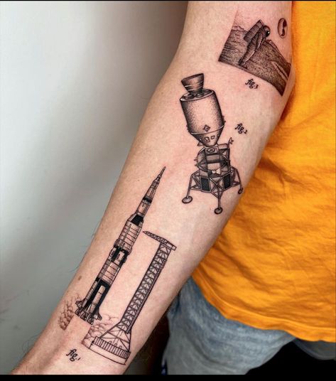 Apollo 11 Tattoo, 1969 Tattoo, Mission Tattoo, Space Sleeve, Tattoo 2022, Saturn V Rocket, Human Skeletal System, Rocket Tattoo, Saturn V