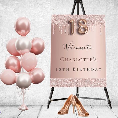 18th Birthday Party Rose Gold, Womens Day Theme, 18th Birthday Party Themes, 18th Birthday Decorations, Golden Birthday, Rose Party, 18th Birthday Party, Birthday Board, Birthday Poster