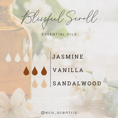 ⬇️For Printable Cards COMMENT: FLORAL SCENT⬇️ 🍃Blissful Scroll is an intoxicating floral scent made with natural ingredients. The essential oils in this scent blend are relaxing (Jasmine), warm and cozy(Vanilla), and grounding (sandalwood). It gives off spa or boutique vibes but works as a solid perfume if you like floral and earthy. . . #aromatic #scentblend #essentialoilsforthewin #jasmine #sandalwood #vanilla #blissful #blissfull #solidperfume #solidperfumes #scentedmemories #psychologyof... Jasmine Essential Oil Blends, Perfume Oil Recipes, Relaxing Essential Oil Blends, Spa Essential Oils, Essential Oil Perfume Blends, Essential Oil Perfumes Recipes, Floral Essential Oils, Essential Oil Combinations, Doterra Essential Oils Recipes