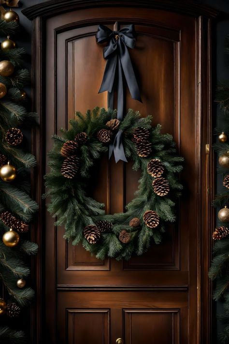 Wreath Decorating Ideas, Christmas Decorating Ideas, Deco Nature, Christmas Front Doors, 12 December, Christmas Inspo, Deco Floral, Decoration Inspiration, Elegant Christmas