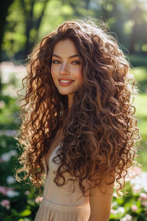 Transform your look with these stunning long hair curly hairstyles that radiate effortless elegance. Whether you’re heading to a special event or just want to embrace your natural curls, this gorgeous style enhances your locks beautifully. The voluminous waves cascade down, adding height and texture that perfectly frame your face. Discover how to achieve this fabulous curly hairstyle and unleash your inner beauty today! #curlyhairstyles #longhair #curls Long Hair Curly Hairstyles, Long Layered Curly Hair, Layered Curly Haircuts, Hair Curly Hairstyles, Oblong Face Hairstyles, Long Hair Curly, Voluminous Waves, Curly Prom Hair, Event Hair