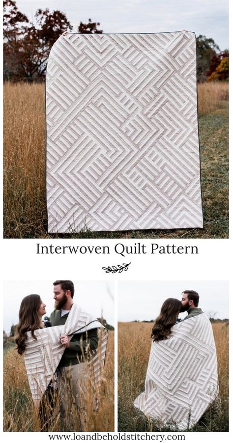 Interwoven Quilt, Gift For My Husband, Strip Piecing, Neutral Quilt, Modern Quilting Designs, Two Color Quilts, Quilt Modernen, Geometric Quilt, Wedding Quilt