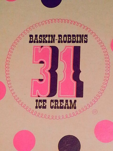 1970s Baskin Robbins 31 Flavors Ice Cream logo Baskin Robbins Aesthetic, Ice Cream Logo Ideas, Ice Cream Social Ideas, Baskin Robins, Cream Images, Vintage Fast Food, Vintage Food Labels, Retro Ice Cream, Ice Cream Aesthetic