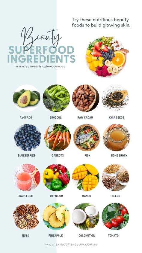 Want clear skin? It all starts with your diet. Try these nutritious beauty foods to help your skin glow from the inside out! Best Foods For Skin, Glowing Skin Diet, Foods For Clear Skin, Food For Glowing Skin, Anti Aging Diet, Foods For Healthy Skin, Skin Diet, Food Health Benefits, Anti Aging Food