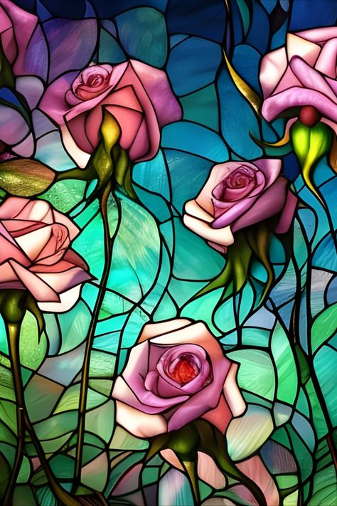 Beautiful colorful stained glass image of roses Stained Glass Roses, Glass Roses, Dungeons And Dragons Decor, Stain Glass Window Art, Dungeons And Dragons Figures, زجاج ملون, Stained Glass Rose, Dungeons And Dragons Miniatures, Glass Window Art