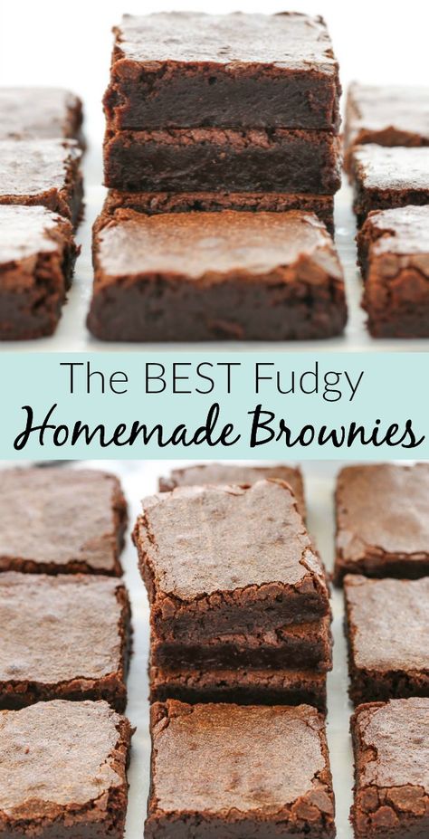 ***The Best Fudgy Homemade Brownies ~ an easy recipe for homemade brownies made in one bowl using just a few simple ingredients. This is the only fudgy brownie recipe you will ever need! Brownies From Scratch, Resep Brownies, Fudgy Brownie Recipe, Brownies Chocolate, Baking Homemade, Fudgy Brownie, Chewy Brownies, Desserts Chocolate, Delicious Brownies