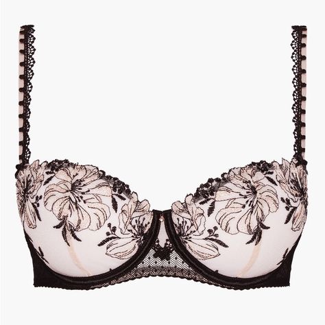 Balconette Style Bra With Stunning Black & Light Pink Floral Embroidery. Half Cup Silhouette Gives The Breasts A Slight, Naturally Lifted Appearance. Small Diamond Detail In Between Cups Draws Attention To The Breasts. Back And Sides Of The Garment Are Lined With Dotted Tulle. Fabric Composition Is 100% Polyester. To Care For Garment: Hand Wash And Lay Flat To Dry. Garment Is Brand New With Original Tags. Size Is 34d. Bought From Rumeur Lingerie In San Diego, Ca. Retails For $139. Selling For $1 Aubade Lingerie, Demi Cup Bra, Combination Fashion, Lacy Bra, Victoria Secret Outfits, Pretty Bras, Lingerie Inspiration, Demi Cup, Floral Bra